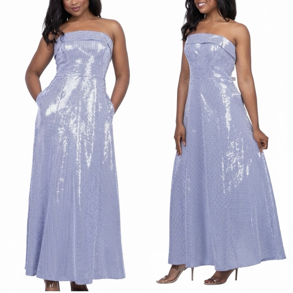 Shoshanna Bennett Women’s  Sequin Striped Strapless Evening Gown with Pockets